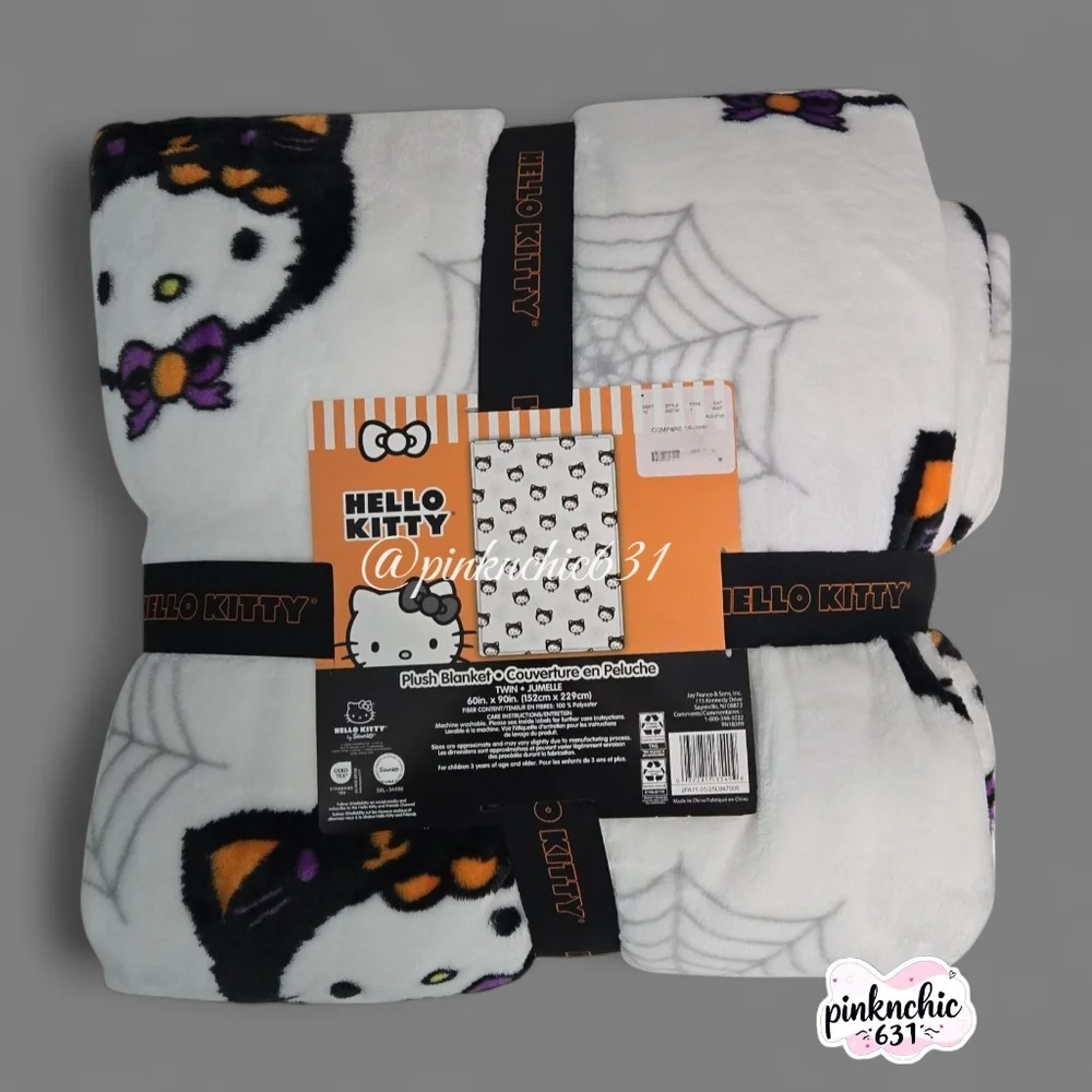 Sanrio Hello Kitty Halloween Cat Costume With Spider Webs Plush Throw Blanket
